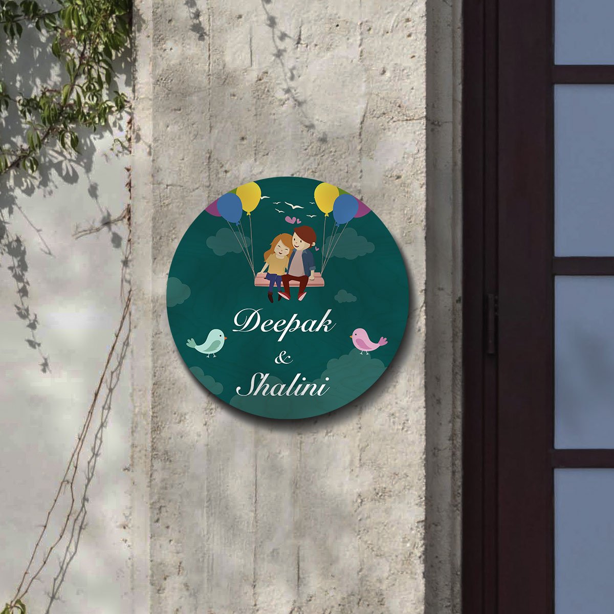 Love Name Plate Design – Couple on Balloon Swing - Sblossom
