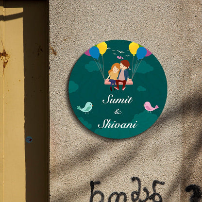 Love Name Plate Design – Couple on Balloon Swing - Sblossom
