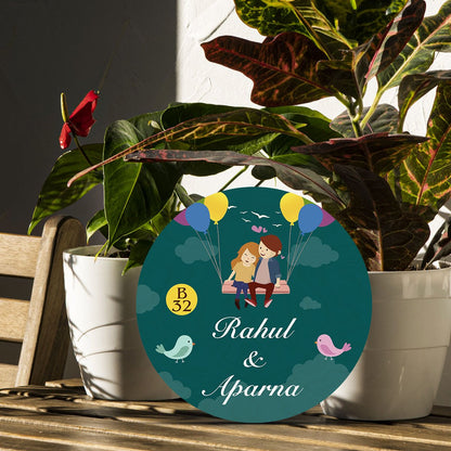 Love Name Plate Design – Couple on Balloon Swing - Sblossom