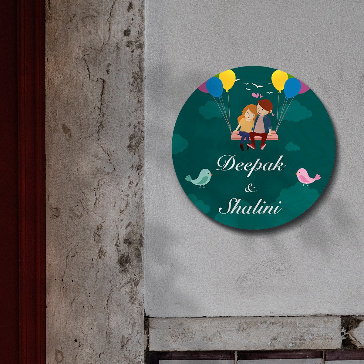 Love Name Plate Design – Couple on Balloon Swing - Sblossom