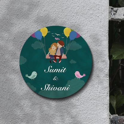 Love Name Plate Design – Couple on Balloon Swing - Sblossom