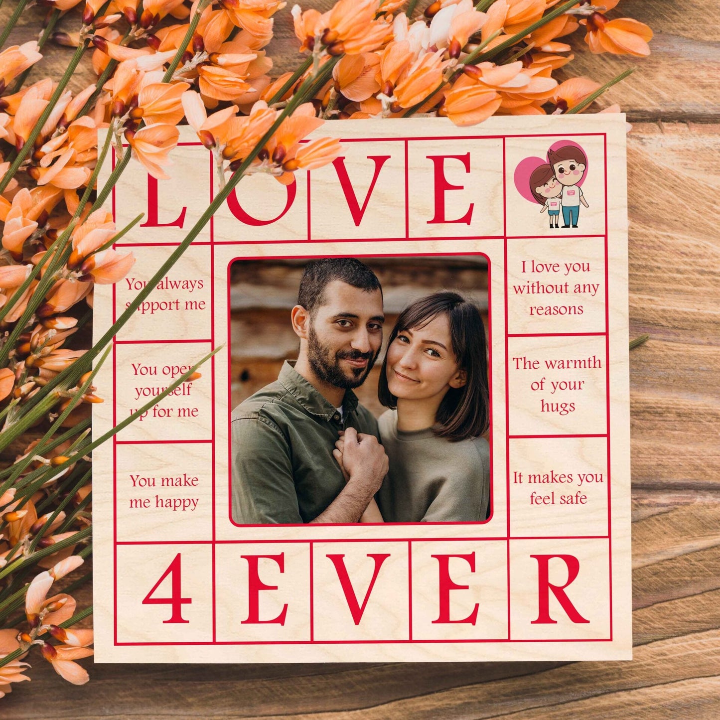 Love Photo Frame in Wood with Personalized Couple Picture - Sblossom
