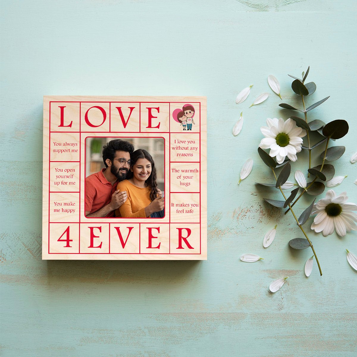 Love Photo Frame in Wood with Personalized Couple Picture - Sblossom