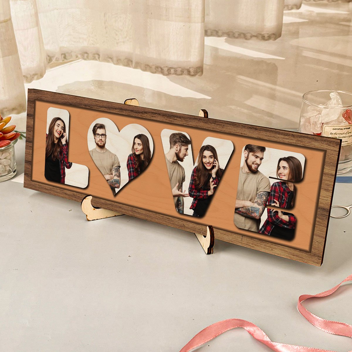 Love Photo Plaque in Wood with Personalized 3D Couple Photos - Sblossom