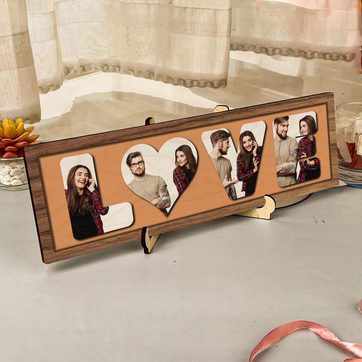 Love Photo Plaque in Wood with Personalized 3D Couple Photos - Sblossom