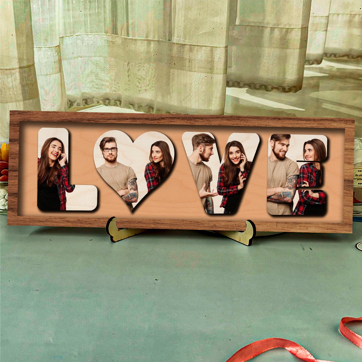 Love Photo Plaque in Wood with Personalized 3D Couple Photos - Sblossom