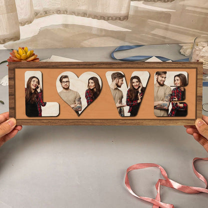 Love Photo Plaque in Wood with Personalized 3D Couple Photos - Sblossom
