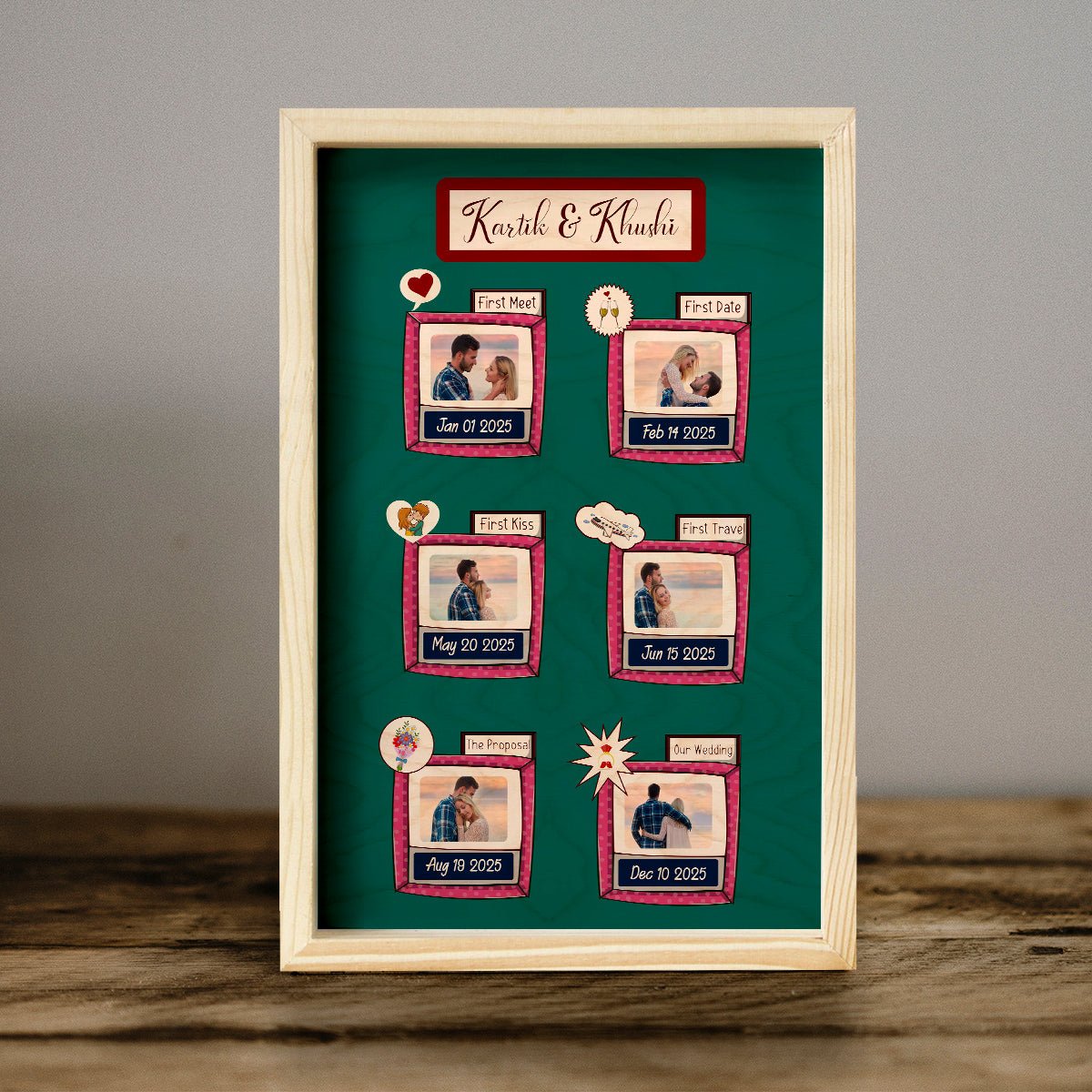 Love Story Photo Frame in Wood with Pine Border Personalized - Sblossom