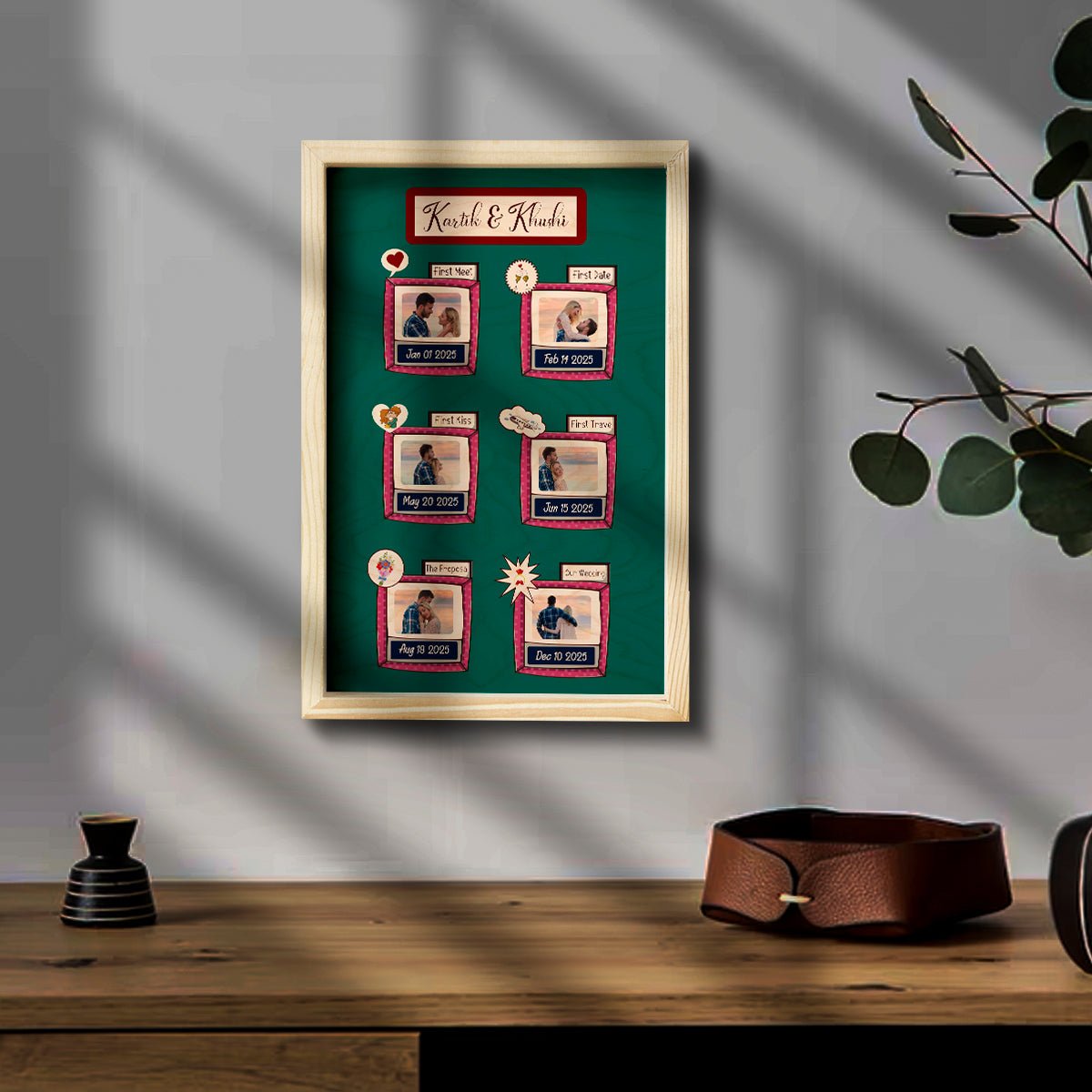 Love Story Photo Frame in Wood with Pine Border Personalized - Sblossom