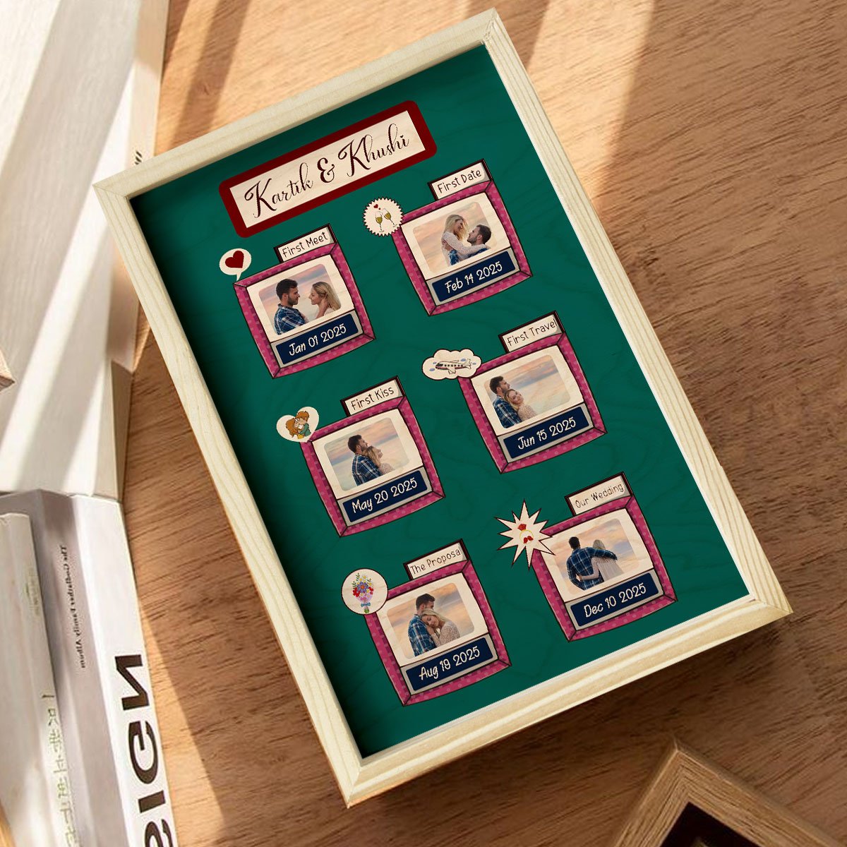 Love Story Photo Frame in Wood with Pine Border Personalized - Sblossom