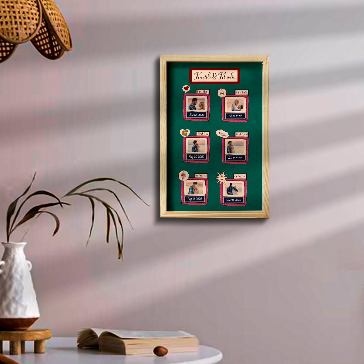 Love Story Photo Frame in Wood with Pine Border Personalized - Sblossom