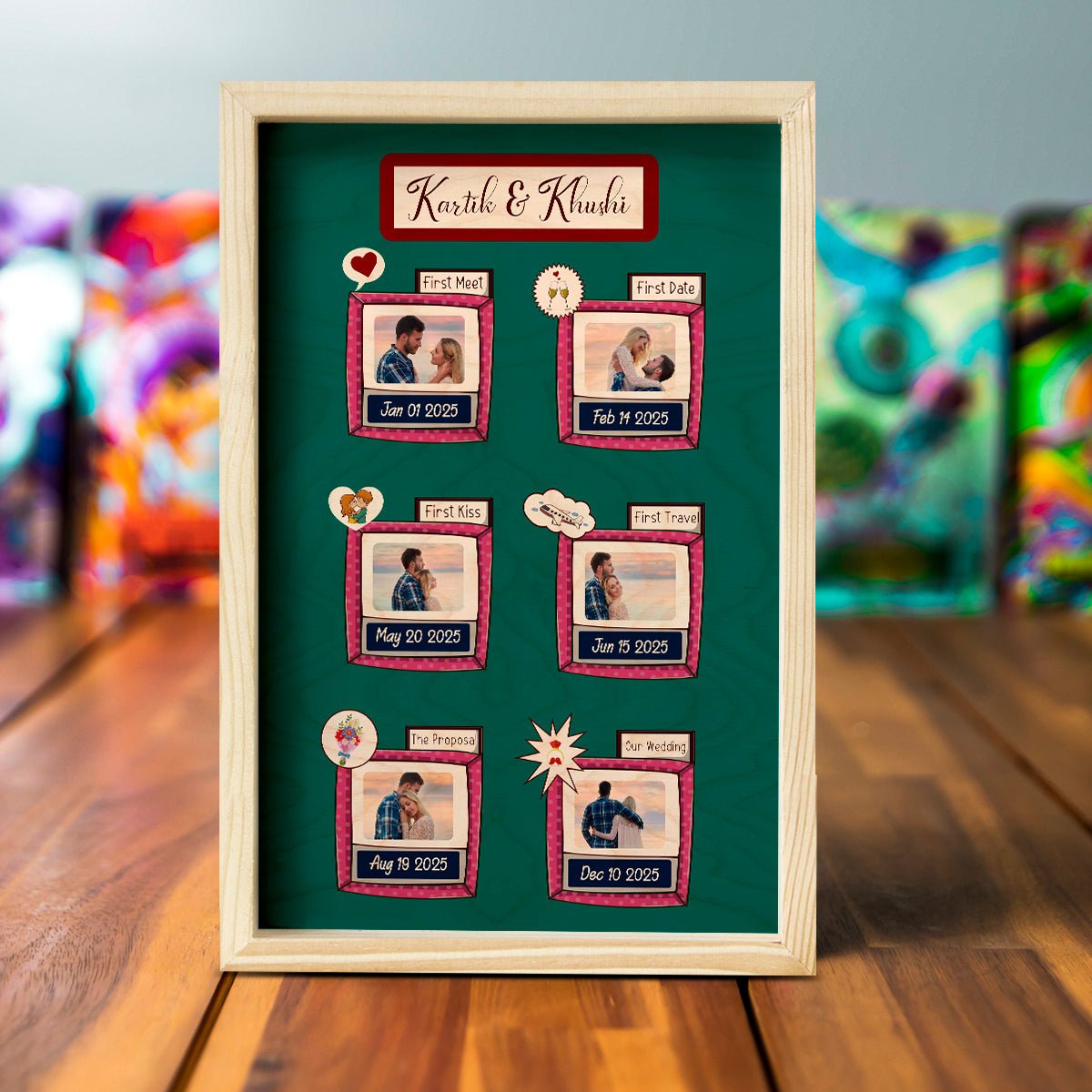 Love Story Photo Frame in Wood with Pine Border Personalized - Sblossom