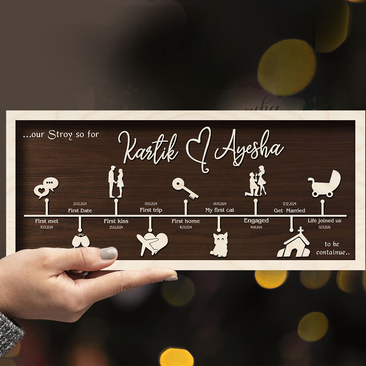 Love Story Timeline Name Plate — Wooden - Sblossom