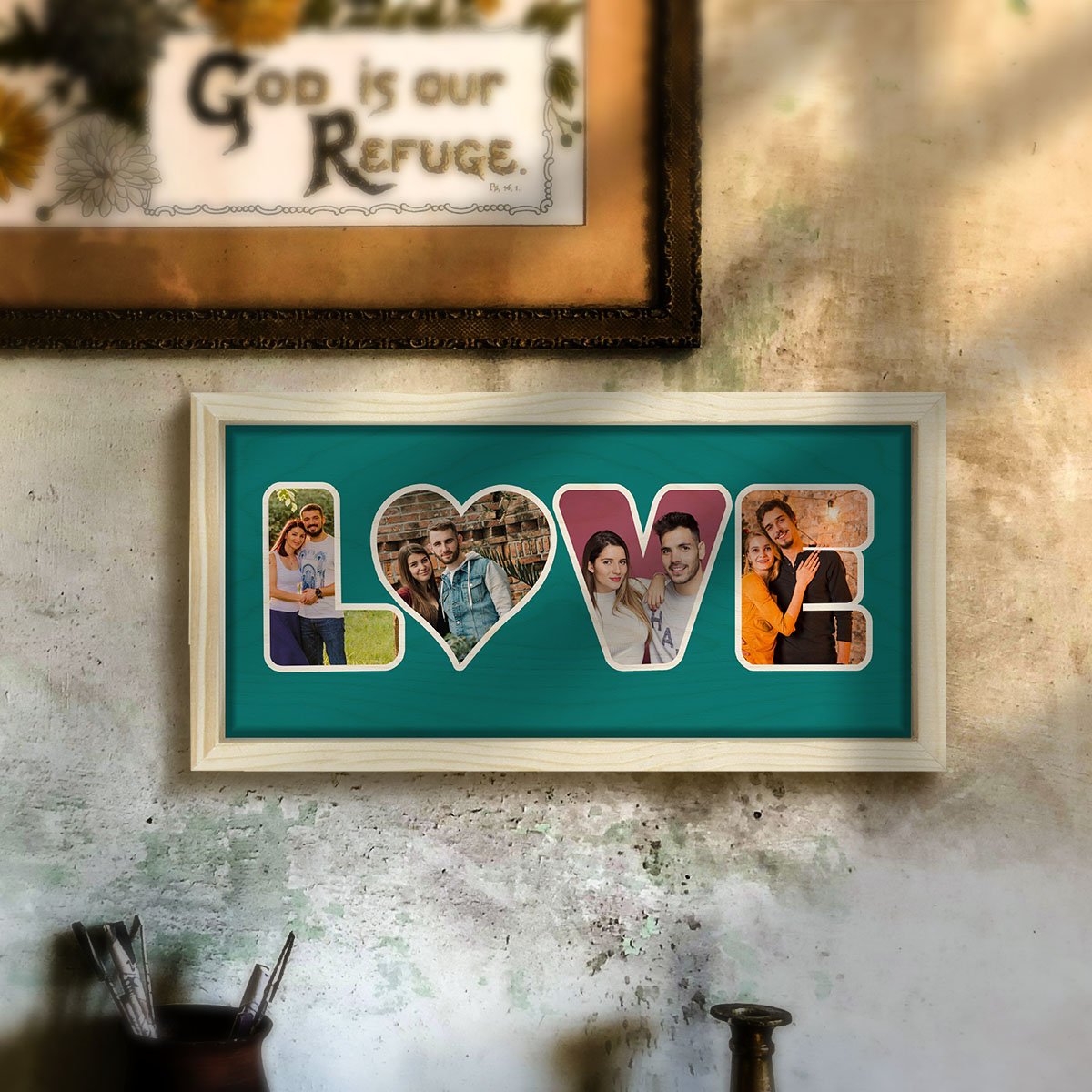 Love Word Frame in Wood with Personalized 3D Photo Letters - Sblossom