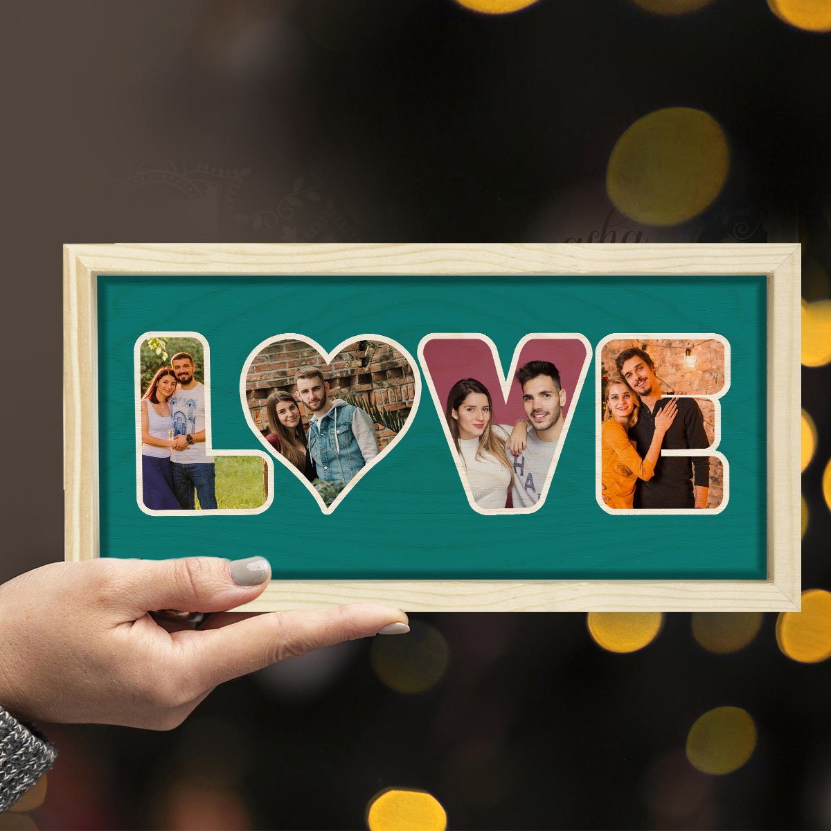 Love Word Frame in Wood with Personalized 3D Photo Letters - Sblossom