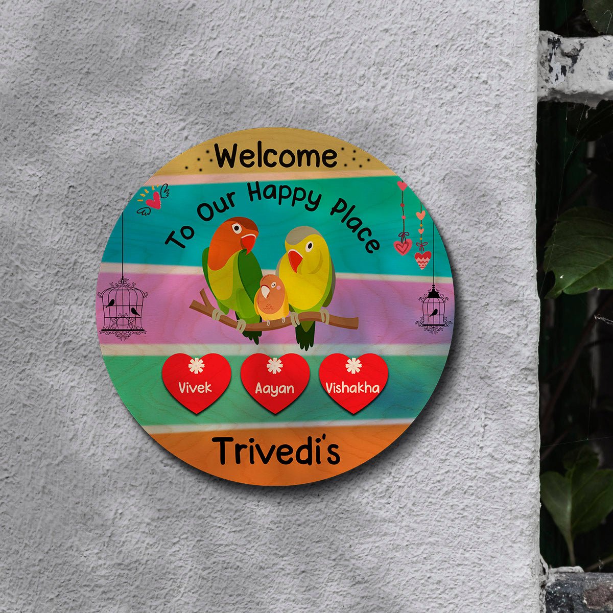 Lovebird Name Plate Design for Family, 12x12 Inch - Sblossom