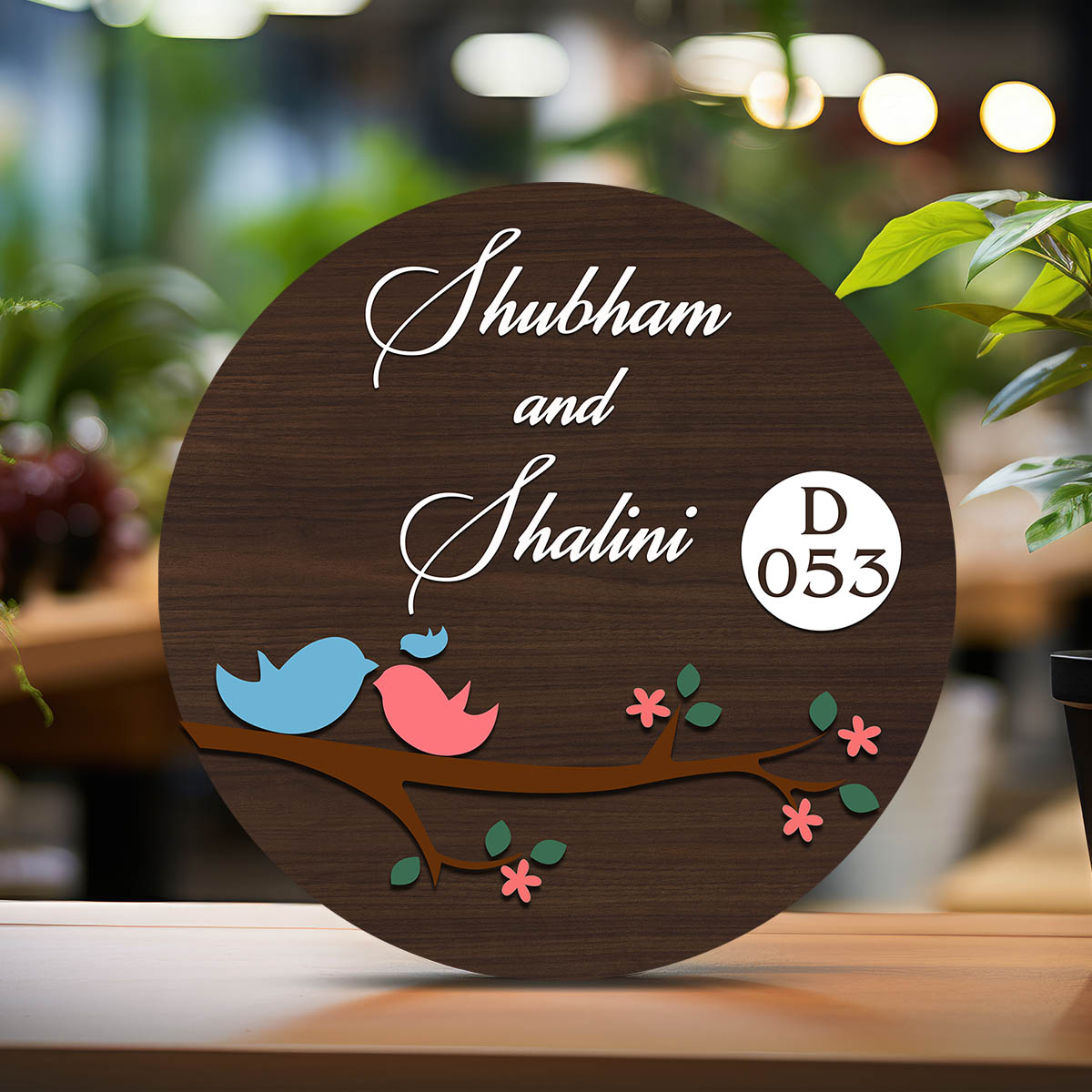 Lovebirds-3D Round Couple Name Plate for Front Door - Sblossom