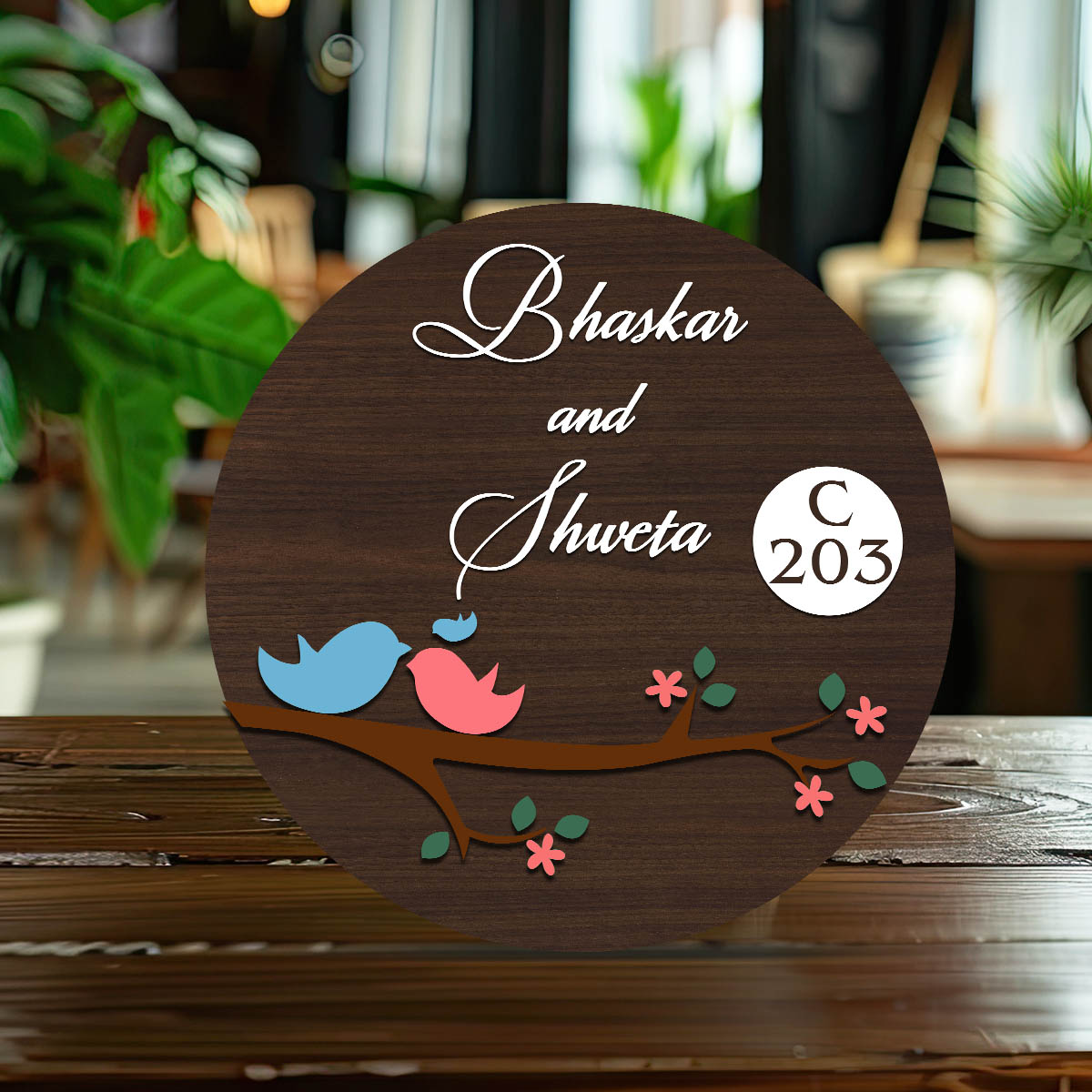 Lovebirds-3D Round Couple Name Plate for Front Door - Sblossom