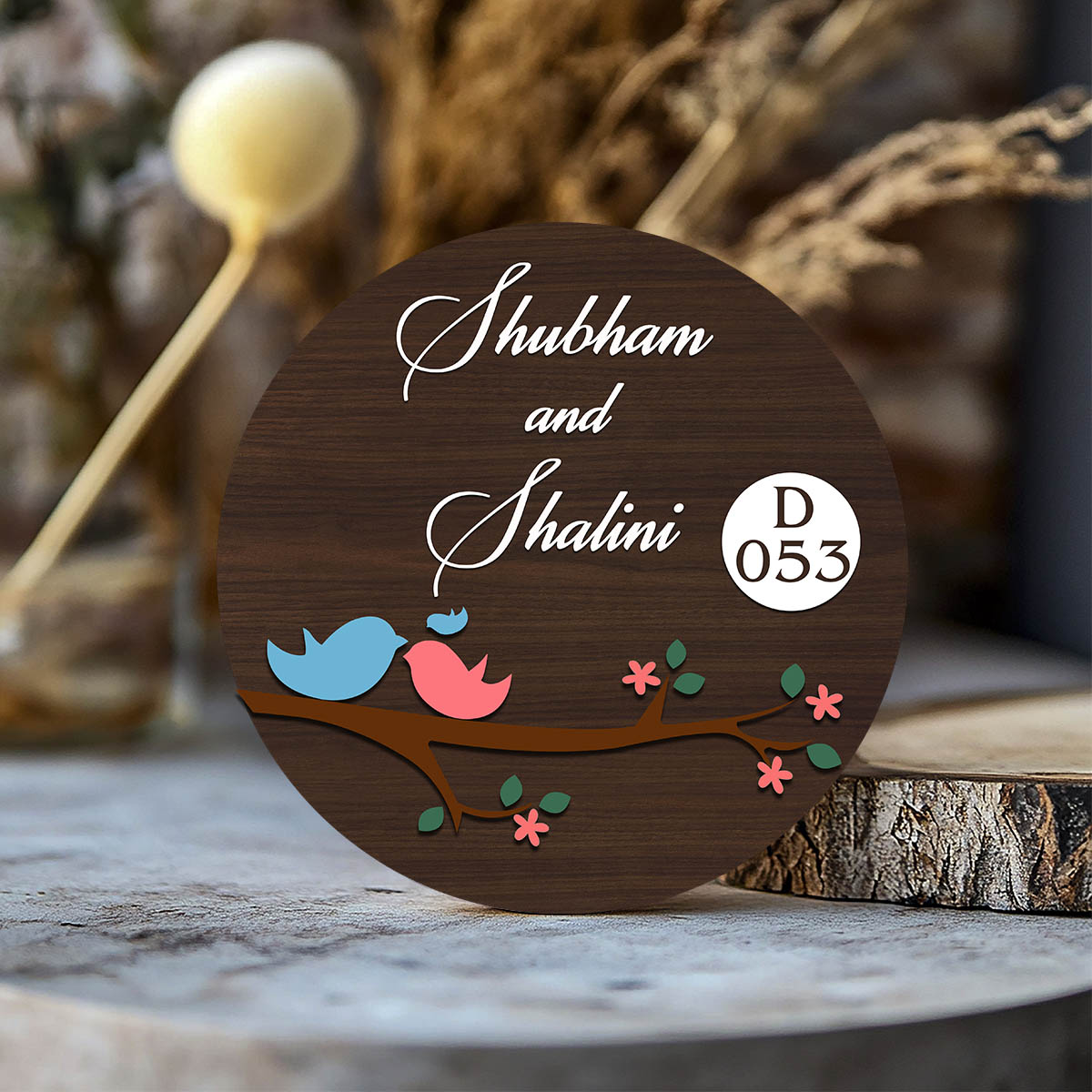 Lovebirds-3D Round Couple Name Plate for Front Door - Sblossom