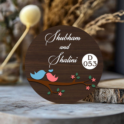 Lovebirds-3D Round Couple Name Plate for Front Door - Sblossom