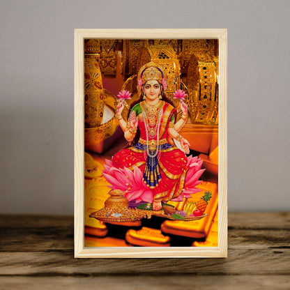 Maa Laxmi Wooden Frame Wall Art with Pine Border Devotional Design - Sblossom