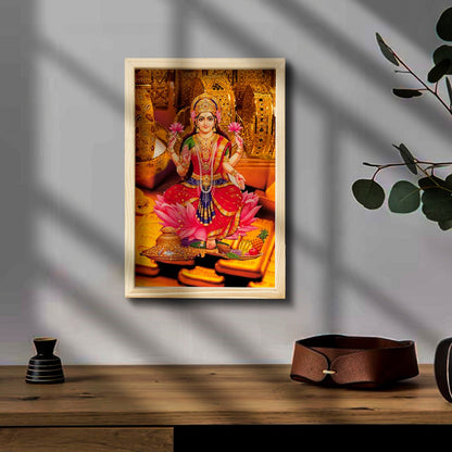 Maa Laxmi Wooden Frame Wall Art with Pine Border Devotional Design - Sblossom