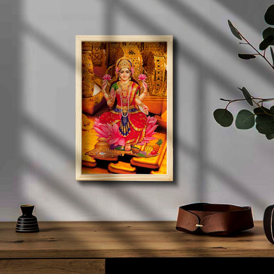 Maa Laxmi Wooden Frame Wall Art with Pine Border Devotional Design - Sblossom