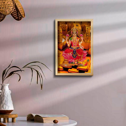 Maa Laxmi Wooden Frame Wall Art with Pine Border Devotional Design - Sblossom