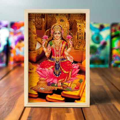 Maa Laxmi Wooden Frame Wall Art with Pine Border Devotional Design - Sblossom