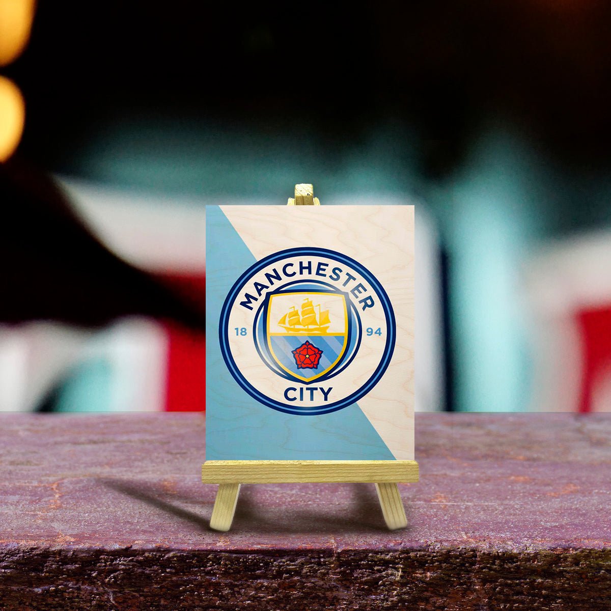 Manchester City Minimalist Wood Print with Stand for Fans - Sblossom