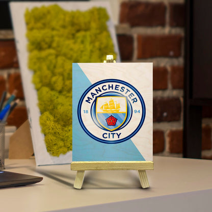 Manchester City Minimalist Wood Print with Stand for Fans - Sblossom