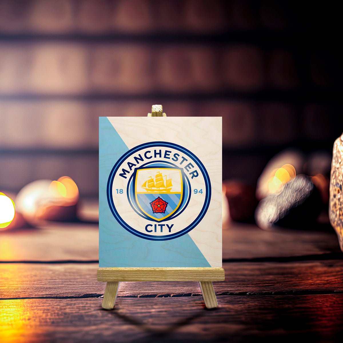 Manchester City Minimalist Wood Print with Stand for Fans - Sblossom