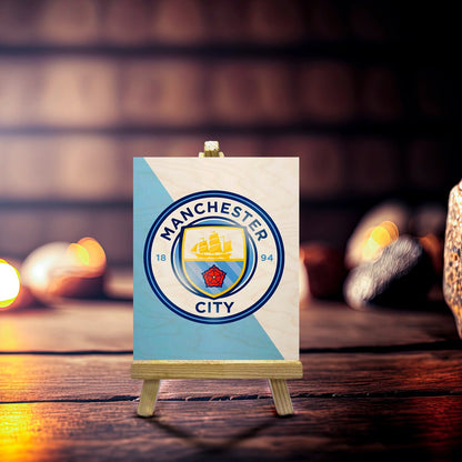 Manchester City Minimalist Wood Print with Stand for Fans - Sblossom