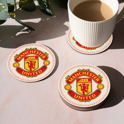 Manchester United Coaster Set in Wood with Round Red Crest - Sblossom