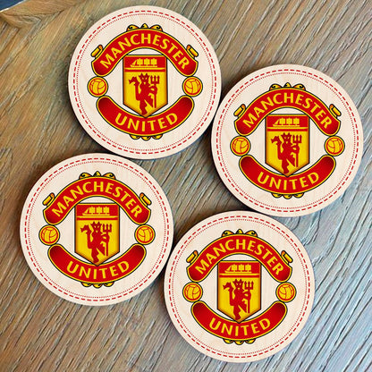 Manchester United Coaster Set in Wood with Round Red Crest - Sblossom