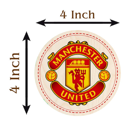 Manchester United Coaster Set in Wood with Round Red Crest - Sblossom