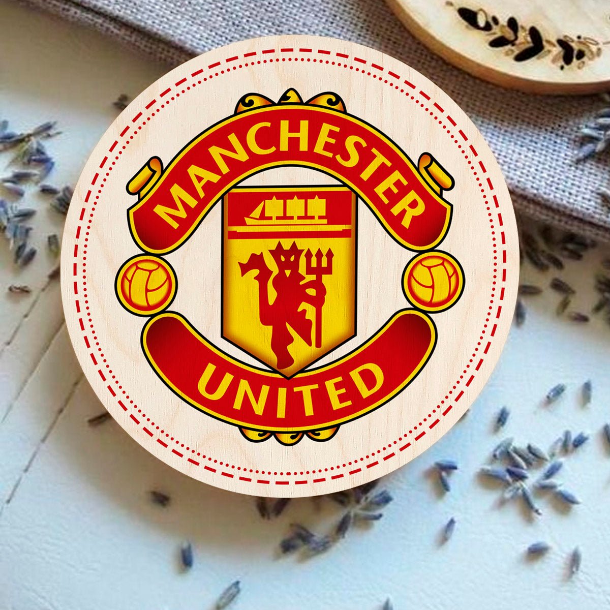 Manchester United Coaster Set in Wood with Round Red Crest - Sblossom