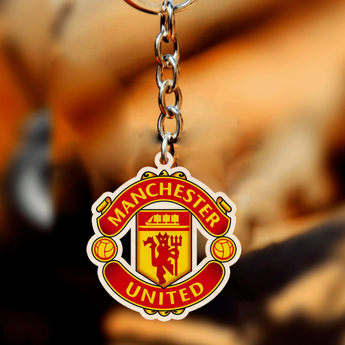 Manchester United Keychain in Wood with Red Devil Crest Design - Sblossom