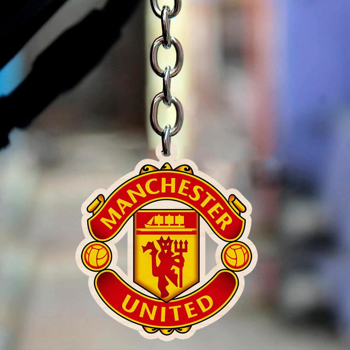 Manchester United Keychain in Wood with Red Devil Crest Design - Sblossom