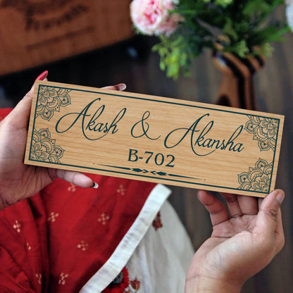 Mandala Corner Wooden Name Plate for Home - Sblossom