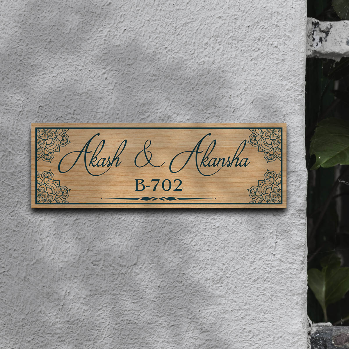 Mandala Corner Wooden Name Plate for Home - Sblossom
