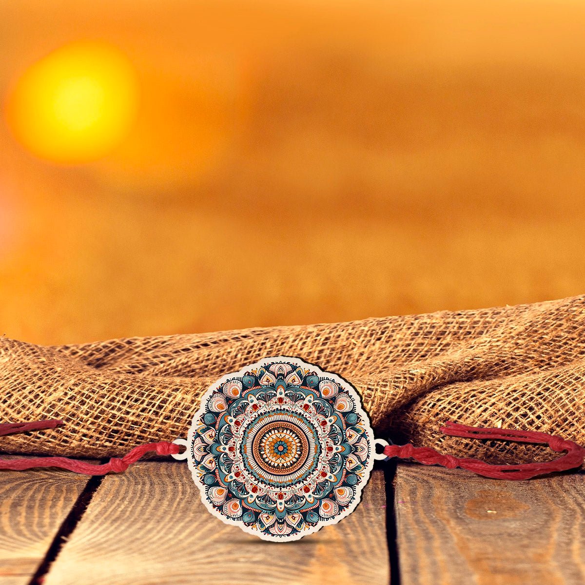 Mandala Name Rakhi in Wood with Custom Designer Brother Design - Sblossom