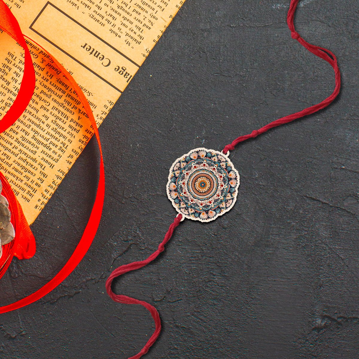 Mandala Name Rakhi in Wood with Custom Designer Brother Design - Sblossom