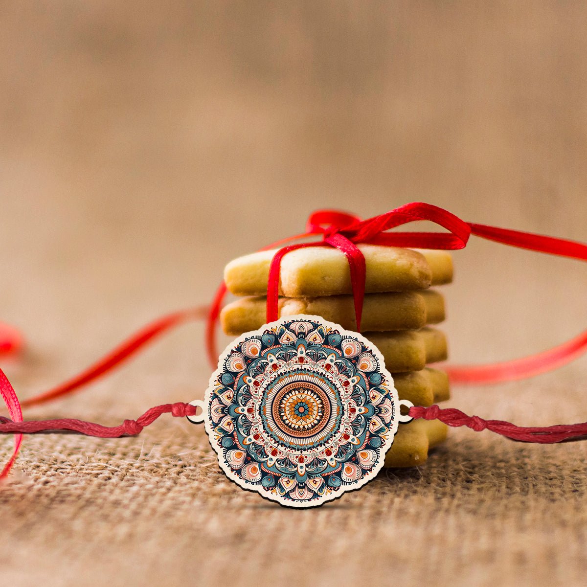 Mandala Name Rakhi in Wood with Custom Designer Brother Design - Sblossom