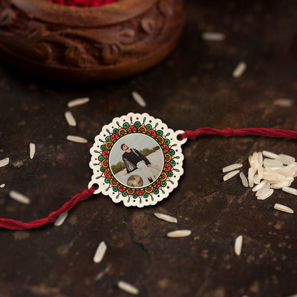 Mandala Photo Rakhi in Wood with Custom Designer Brother Design - Sblossom