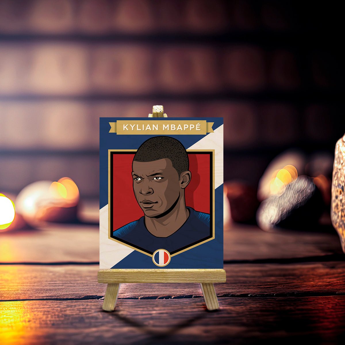 Mbappe Minimalist Wood Print with Stand for Football Fans - Sblossom