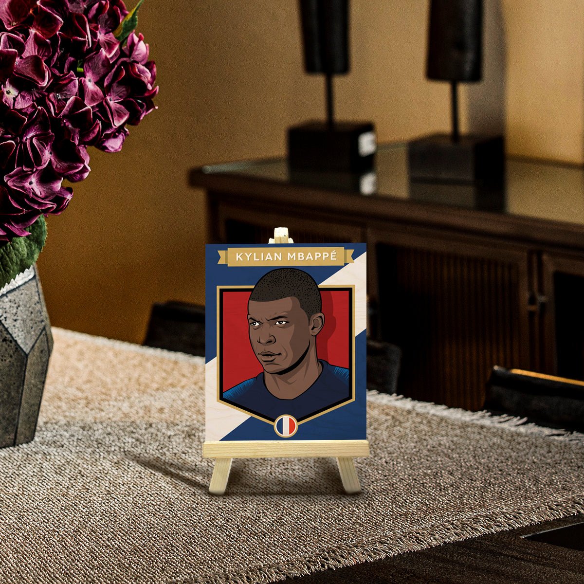 Mbappe Minimalist Wood Print with Stand for Football Fans - Sblossom