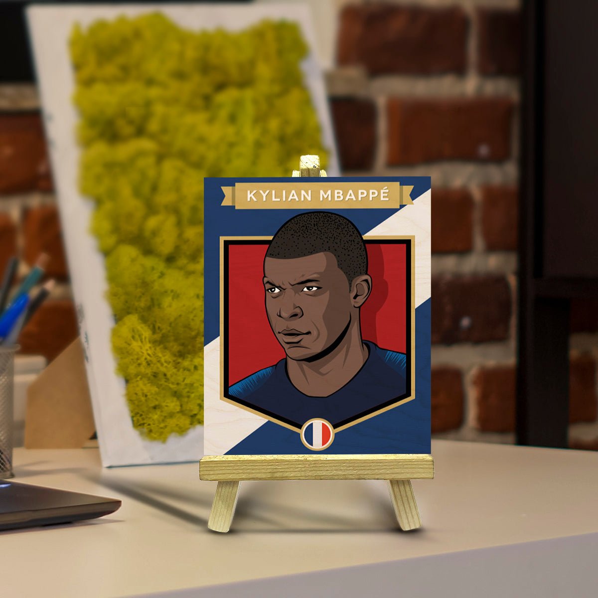 Mbappe Minimalist Wood Print with Stand for Football Fans - Sblossom
