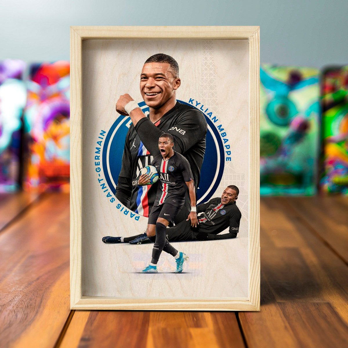 Mbappe Wooden Frame Wall Art with Colourful Pine Portrait Design - Sblossom