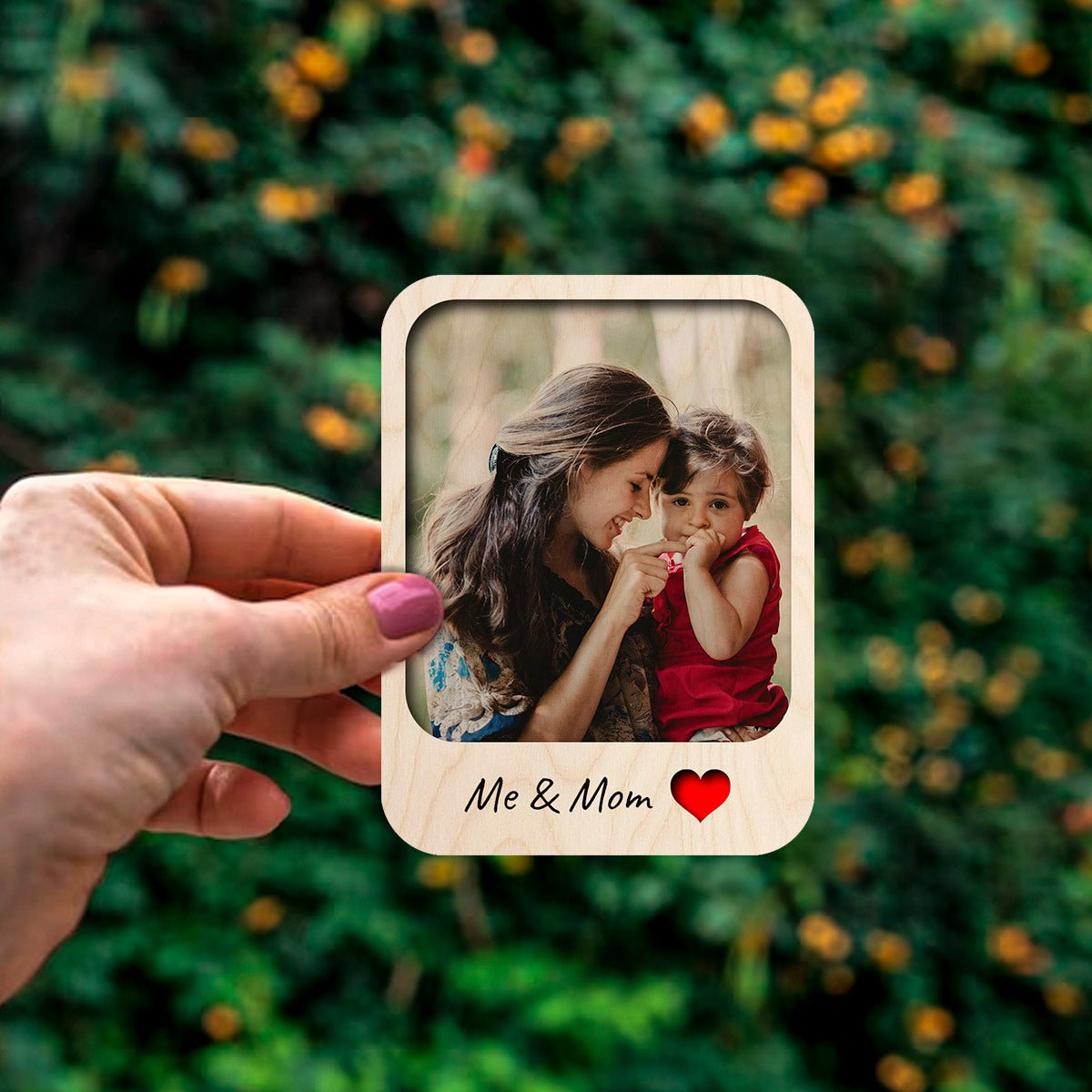 Me and Mom Photo Magnet in Wood with Personalized Print Design - Sblossom